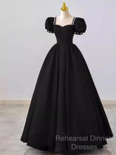 Vintage Ball Gown Sweetheart Satin Black Long Semi Formal Prom Dress Formal Dresses